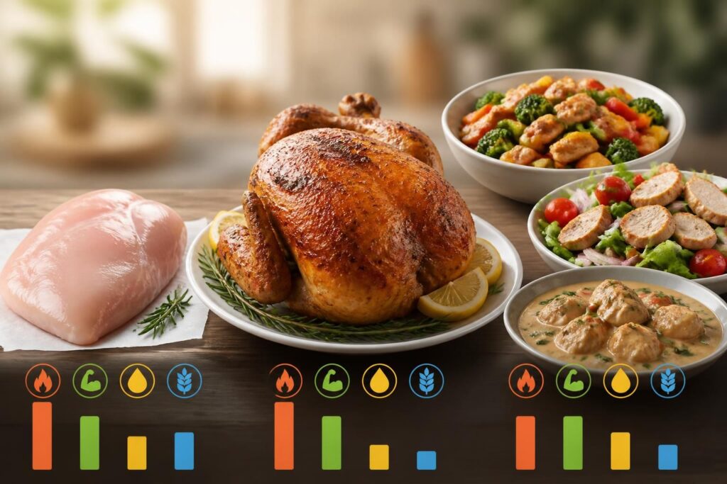 découvrez la valeur nutritionnelle du poulet cru, rôti et des préparations courantes. infos détaillées sur les calories pour bien gérer votre alimentation.