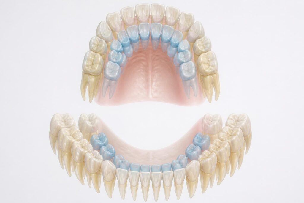découvrez un schéma complet illustrant la numérotation des dents de lait et des dents définitives, pour mieux comprendre leur identification et leur évolution.