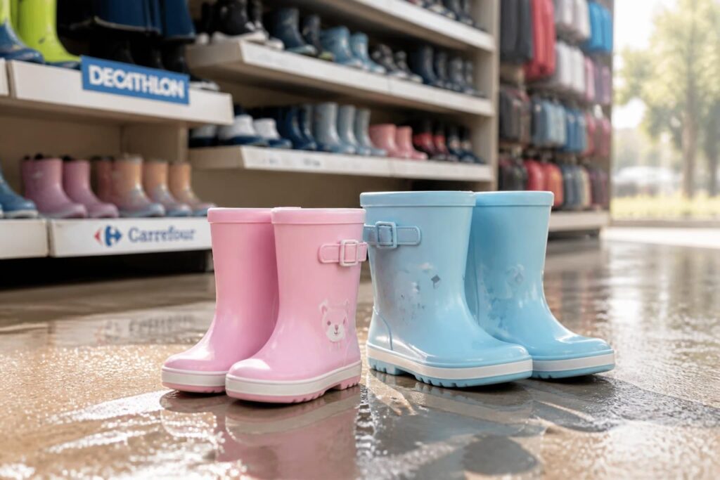Botte de pluie bébé : où acheter des modèles fille et garçon chez Decathlon ou Carrefour