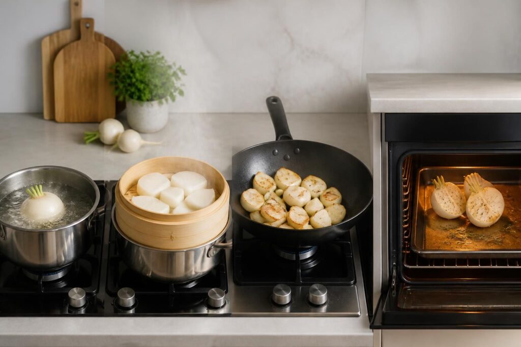 découvrez les meilleures méthodes de cuisson du navet : à l'eau, à la vapeur, à la poêle ou au four, pour réussir parfaitement ce légume sain et savoureux.